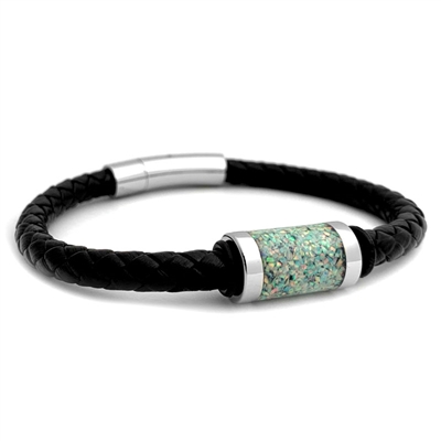 STEEL REVOLTâ„¢ Genuine Leather Bracelet with Crushed Opal Inlay