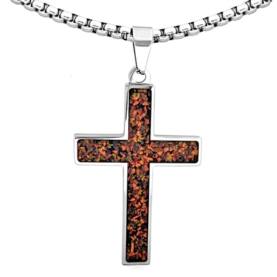 STEEL REVOLTâ„¢ Stainless Steel Cross Necklace with Crushed Opal