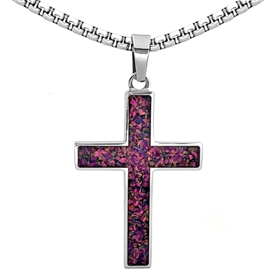 STEEL REVOLTâ„¢ Stainless Steel Cross Necklace with Crushed Opal