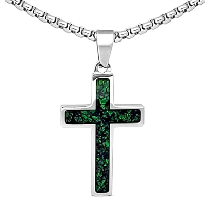 STEEL REVOLTâ„¢ Stainless Steel Cross Necklace with Crushed Opal