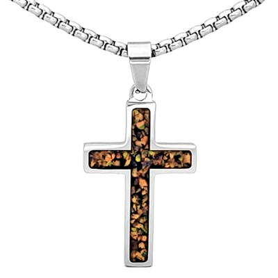 STEEL REVOLTâ„¢ Stainless Steel Cross Necklace with Crushed Opal