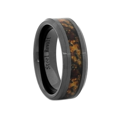 STEEL REVOLTâ„¢ Comfort Fit 8mm High-Tech Ceramic Wedding Ring With High-Def Dinosaur Bone Inlay