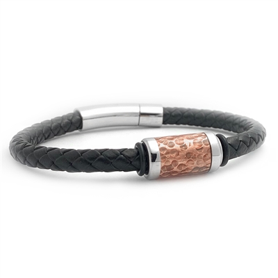 STEEL REVOLTâ„¢ Genuine Leather Bracelet with Hammered Copper Inlay