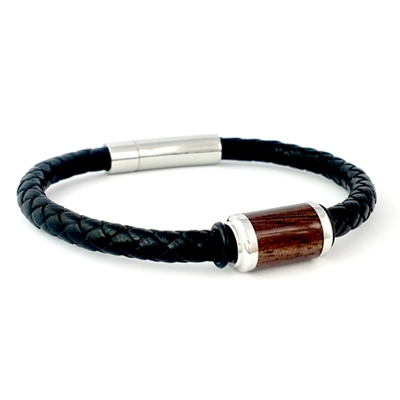 STEEL REVOLTâ„¢ Genuine Leather Bracelet with the Bead Inlayed with Genuine Wood from M1 Garand Rifle