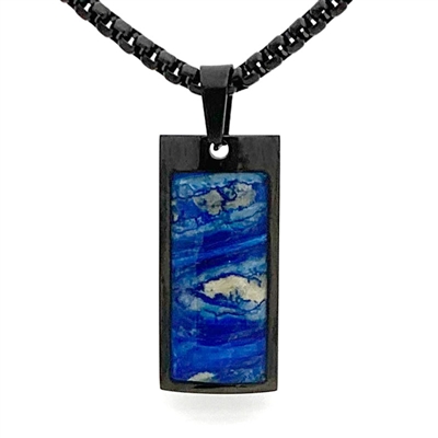 STEEL REVOLTâ„¢ Black Stainless Steel Necklace with Blue Siberian Agate Inlay