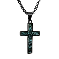 STEEL REVOLTâ„¢Black Stainless Steel Cross Necklace with Crushed Turquoise