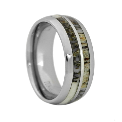 STEEL REVOLTâ„¢ Comfort Fit Domed Tungsten Carbide Wedding Ring with Antler Inlay