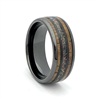 STEEL REVOLTâ„¢ Comfort Fit 8mm High-Tech Ceramic Wedding Ring With Genuine Wood from M1 Garand Rifle and Blue Crushed Opal