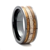 STEEL REVOLTâ„¢ Comfort Fit Black High-Tech Ceramic Wedding Ring with Antler and Cigar Leaf Inlay