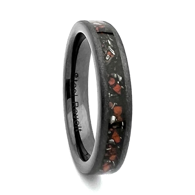 STEEL REVOLTâ„¢ Comfort-Fit 4mm Domed High-Tech Ceramic Wedding Ring With Crushed Meteorite and Dinosaur Bone