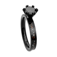 STEEL REVOLTâ„¢ Comfort-Fit 4mm Domed High-Tech Ceramic Engagement Ring With Crushed Meteorite and Dinosaur Bone