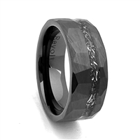 STEEL REVOLTâ„¢ Comfort-Fit 8mm Diamond Cut Look High-Tech Ceramic Wedding Ring With Inlay of Meteorite Pieces