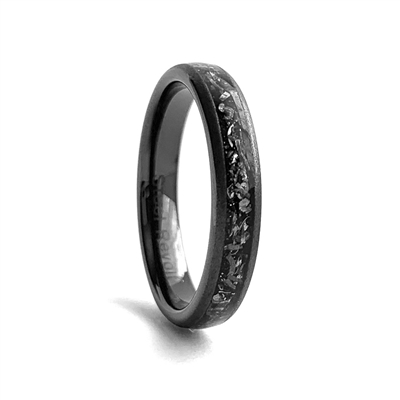 STEEL REVOLTâ„¢ Comfort-Fit 4mm Domed High-Tech Ceramic Wedding Ring With Inlay of Meteorite Pieces