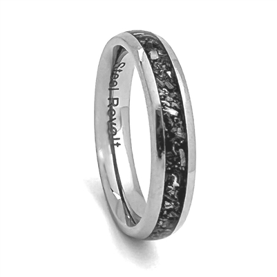 STEEL REVOLTâ„¢ Comfort-Fit 4mm Domed Titanium Wedding Ring With Inlay of Meteorite Pieces