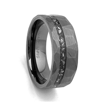 STEEL REVOLTâ„¢ Comfort-Fit 8mm Diamond Cut Look Tungsten Carbide Wedding Ring With Inlay of Meteorite Pieces