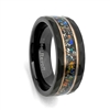 STEEL REVOLTÂ® Comfort-Fit 8mm Diamond Cut Look Tungsten Carbide Wedding Ring With Crushed Opal and Meteorite