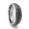 STEEL REVOLTâ„¢ Comfort Fit Tungsten Carbide Wedding Ring with Jack Daniels Whiskey Barrel Wood and Created Crushed Opal