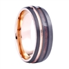 STEEL REVOLTâ„¢ Nobility is a Tennessee Whiskey Ring. It is a comfort fit domed tungsten carbide wedding ring with rose gold color accents and wood cut from the whiskey barrels once used by the Jack Daniel's Distillery