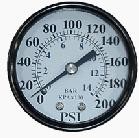 Pressure Gauge 1/4" NPT Center Back-mount Gauge 200psi 2"