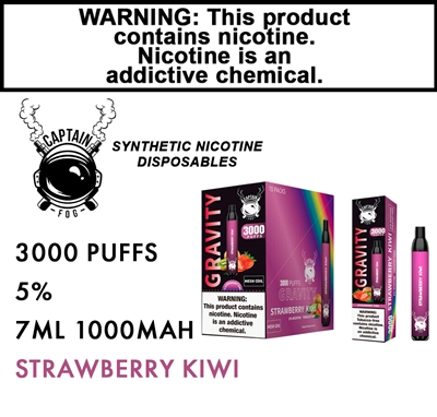 Captain Fog Strawberry Kiwi 3000 Puff Synthetic Nic Disposable 50mg