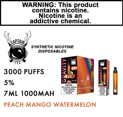 Captain Fog Peach Mango Watermelon 3000 Puff Synthetic Nic Disposable 50mg