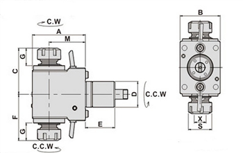 ABXDF452565D: ABXDF452565D: Radial Milling and Drilling Double Heads ABX-DF45-25-65D