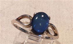SS Blue Sapphire Lab Created Oval Cabochon Split Shank Ring