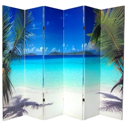 6 ft. Tall Double Sided Ocean Canvas Room Divider Screen in 6 Panels