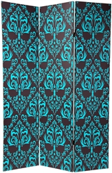 6 ft. Tall Double Sided Damask Room Divider Screen in Blue