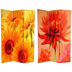 6 ft. Tall Double Sided Poppies and Sunflowers Canvas Room Divider