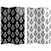 6 ft. Tall Double Sided Black and White Damask Canvas Room Divider Screen in 3-Panel