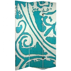 6 ft. Tall Double Sided Teal Vinyard Canvas Room Divider Screen