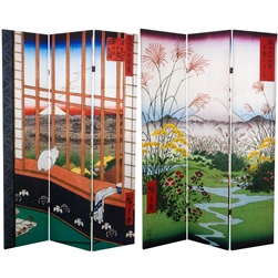 6 ft. Tall Double Sided Hiroshige Room Divider - Asakusa Rice Field/Otsuki Plain