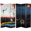 6 ft. Tall Double Sided Hiroshige Room Divider - Cranes/Fox Fire