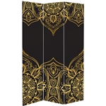 6 ft. Tall Double Sided Black Indian Pattern Canvas Room Divider