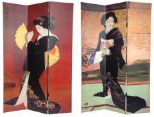 6 ft. Tall Double Sided Japanese Ladies Canvas Room Divider