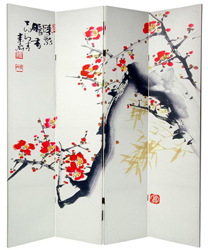 6 ft. Tall Double Sided Cherry Blossoms and Love Canvas Room Divider 4 Panel