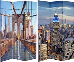 6 ft. Tall Double Sided Vibrant New York Bridge Canvas Room Divider