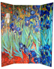 6 ft. Tall Double Sided Works of Van Gogh Canvas Room Divider - Irises/Starry Night Over Rhone 4 Panel