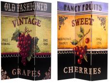 6 ft. Tall Double Sided Grapes and Cherries Canvas Room Divider