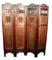 Decorative Vintage Style 4 Panel Asian Folding Screen III