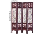 6ft Tall Oriental Wooden Room Divider Screen with Floral Painting