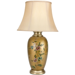 Asian/Oriental 27" Flowers on Pale Gold Porcelain Vase Lamp