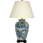 Asian/Oriental  29" Blue and White Chinese Landscape Lamp