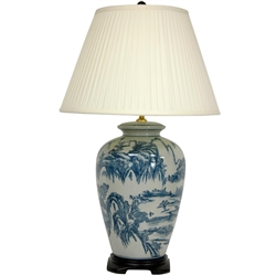 Asian/Oriental  29" Blue and White Chinese Landscape Lamp