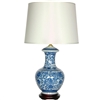 Asian/Oriental 24.5" Blue & White Porcelain Round Vase Lamp