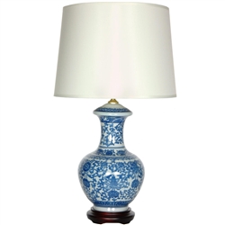 Asian/Oriental 24.5" Blue & White Porcelain Round Vase Lamp