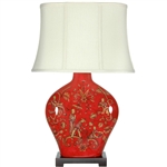 Asian/Oriental 27" Fruitful Harvest Porcelain Lamp