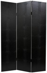 6 ft. Tall Faux Leather Black Crocodile Room Divider Screen