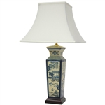 Asian/Oriental 26" Blue Landscape Porcelain Lamp